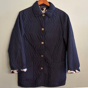 Salvatore Ferragamo Vintage 90s Size Large Navy Blue Quilted Dragonfly Jacket